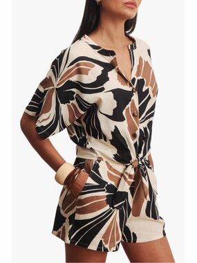 Sanctuary Black Cream and Brown Abstract Print Top